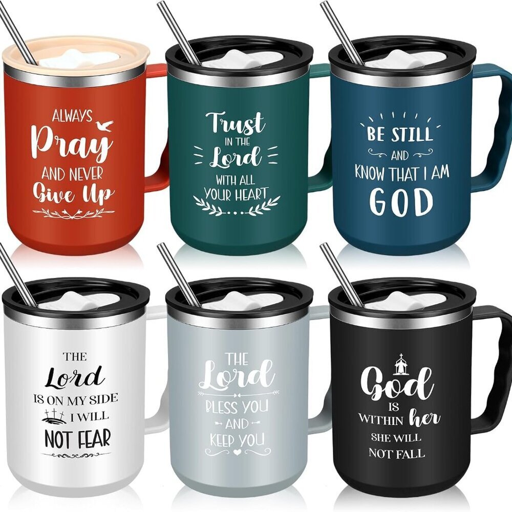 Christian Coffee Mugs Set Insulated 17 oz Bible Verse Religious Gifts